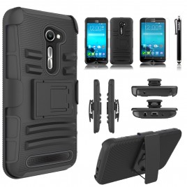 Asus Zenfone 2E Case, Dual Layers [Combo Holster] Case And Built-In Kickstand Bundled with [Premium Screen Protector] Hybrid Shockproof And Circlemalls Stylus Pen (Black)